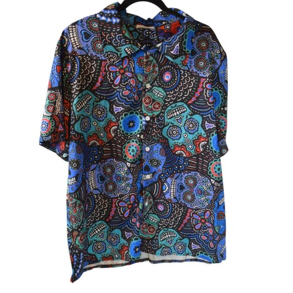 Men’s Button Up Shirt Sugar Skull Día de los Muertos Print Size 2XL - Picture 1 of 2